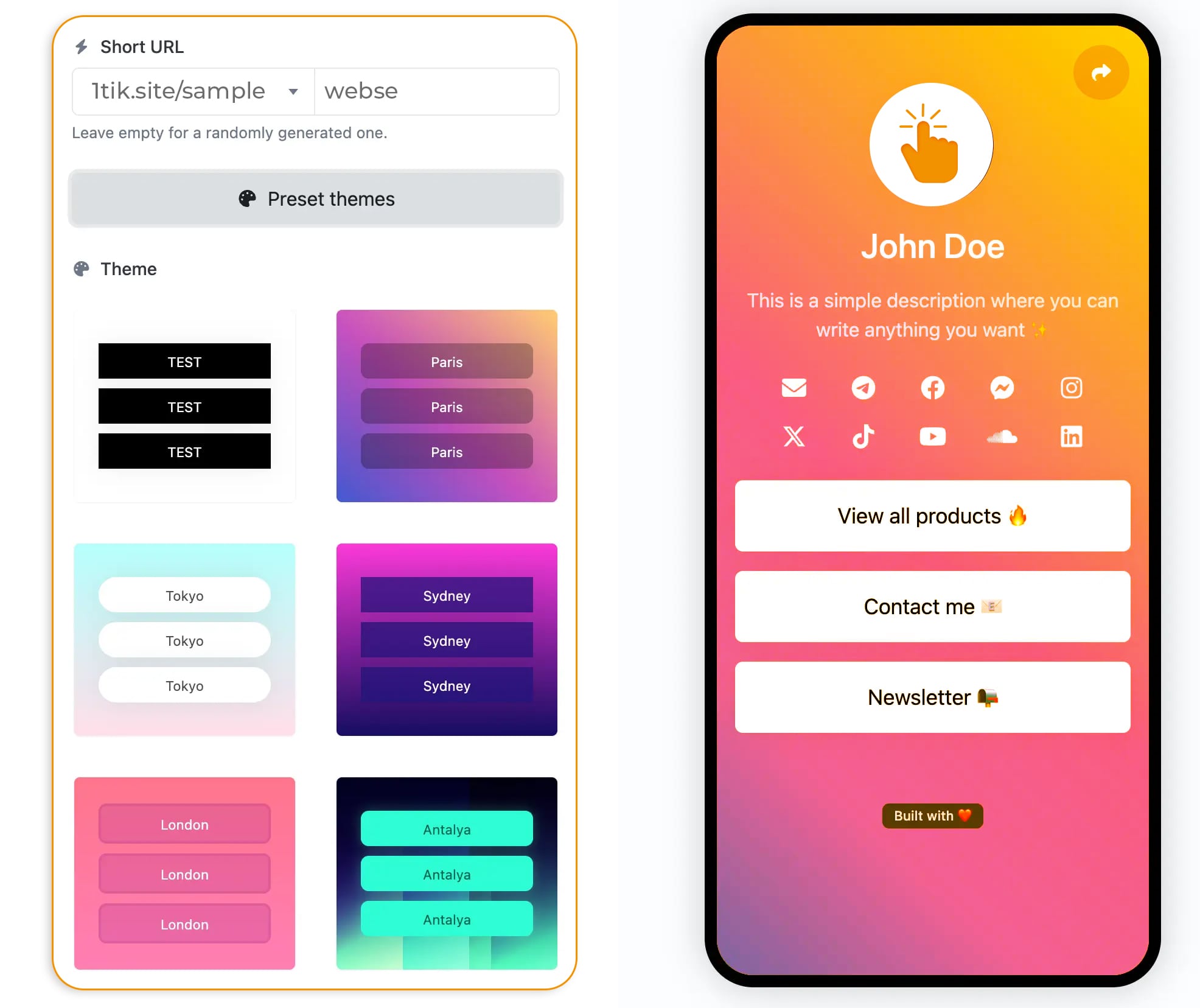 Uygulama biyolink düzenleme sayfasının ekran görüntüsü